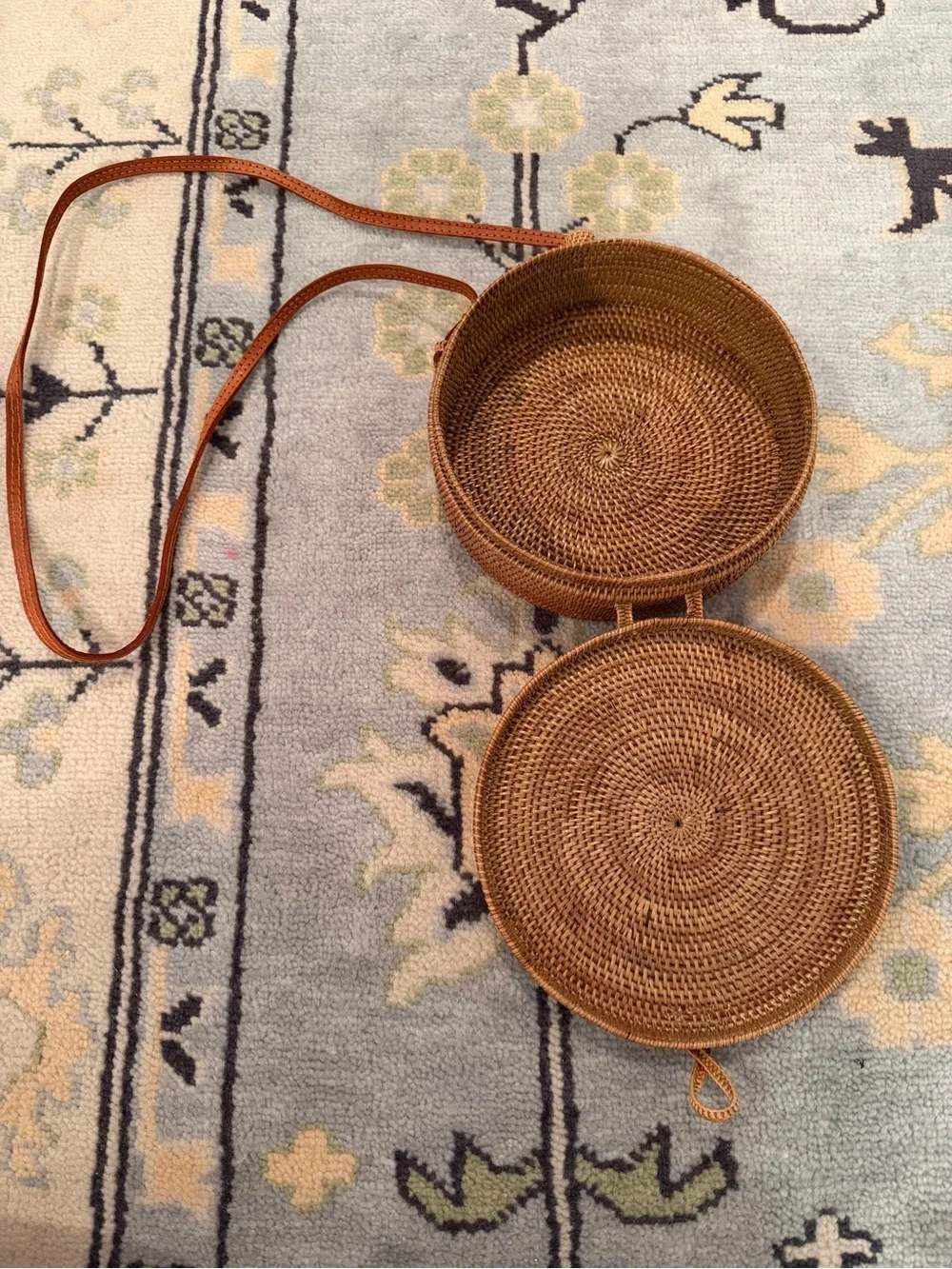 Bembien Round Woven Rattan Crossbody Bag in Natural Brown